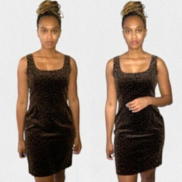 Jones New York Cheetah Print Vintage Suede Fitted Cocktail Dress - Picture 2 of 11